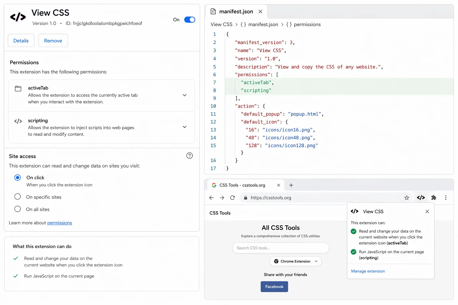 Screenshot: View CSS manifest